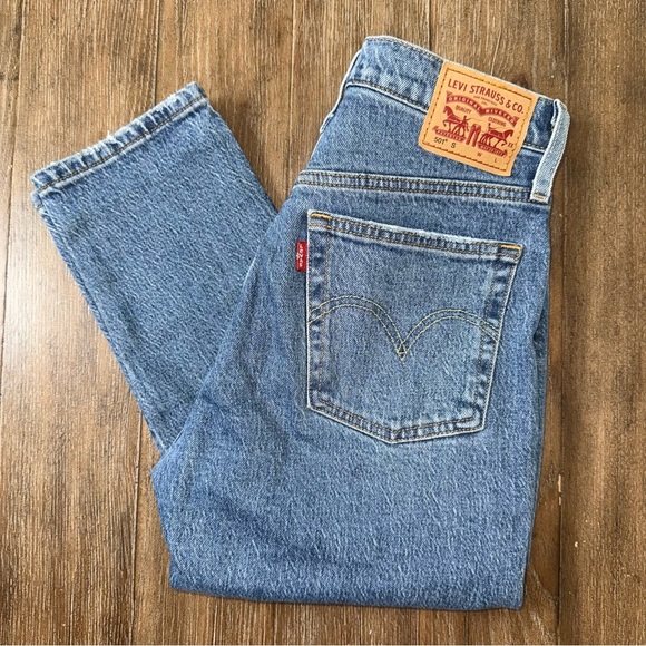 LEVI'S 501 High Rise Straight Leg Blue Jeans Ankle Blue - Picture 2 of 11